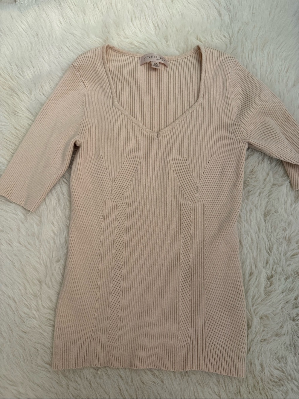 Philosophy Blush Ribbed V-Neck Sweater